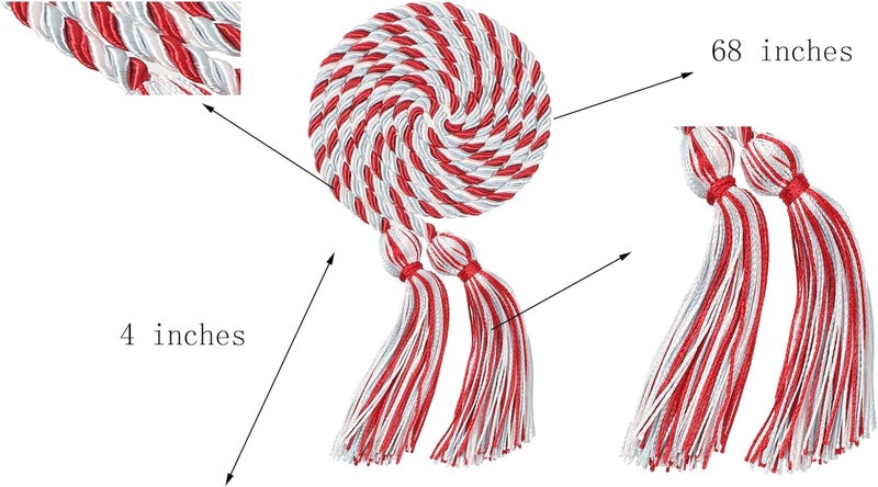 Erligo 2Pcs Graduation Multi Color Braided Honor Cords with Tassel for High School Bachelor Master Doctor 68" Long (Red White Sky Blue) - Image 3
